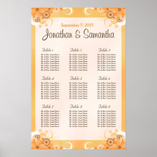 Póster Gráficos Dourados e de Mesa Floral de Pêssego