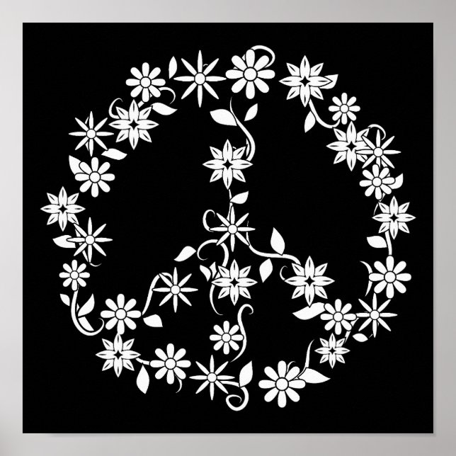 Poster Gráficos Simples de Estrelas e Flores pela Paz (Frente)