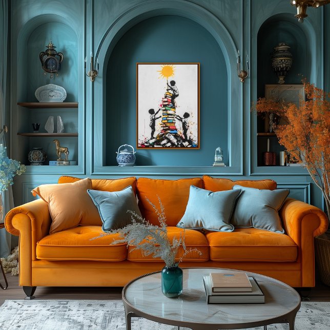 Poster Grafite Crianças Subindo Livros - Protesto Urbano (Criador carregado)