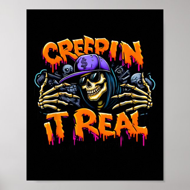 Poster Grafite de Droga de Esqueleto de Hip Hop do Hallow (Frente)