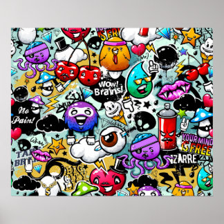 Poster Grafite de Frutas e legumes malucos