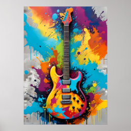 Poster Grafite De Violão Elétrico Colorido, Vibes De Músi