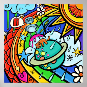 Poster Grafite Street Art Rainbow Weather Cartoon