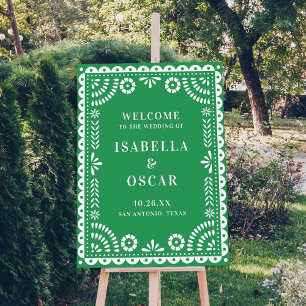 Poster Grafo Verde Papel Picado Sinal de Boas-vindas