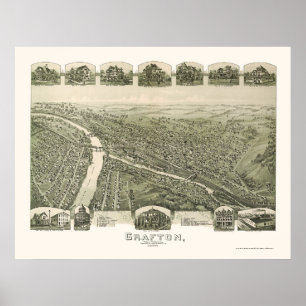 Póster Grafton, mapa panorâmico de WV - 1898