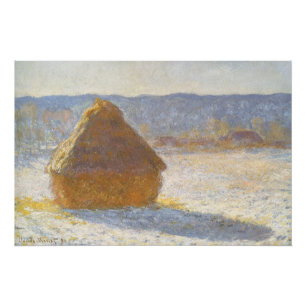 Póster Grainstack na manhã, efeito da neve por Claude