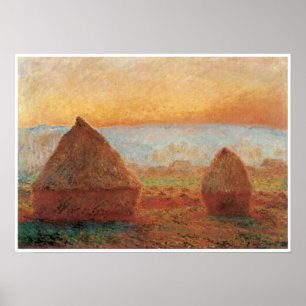 Póster Grainstacks em Giverny, por do sol, 1888-89