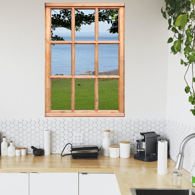 Póster Grama, Folhas e Vista Marítima de uma Janela (Criador carregado)