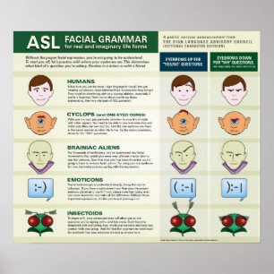 Póster Gramática Facial ASL para várias formas de vida. p