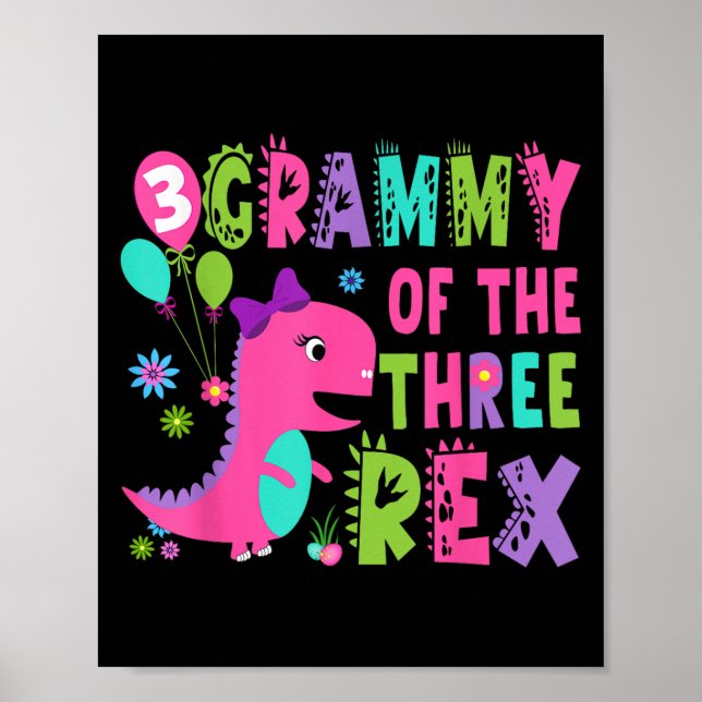 Poster Grammy of the Three Rex Dinosaur T-rex 3rd Birthda (Frente)