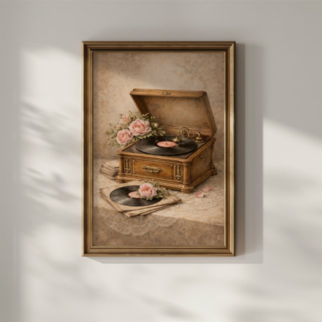 Poster Gramofone Antigo com Rosas (Criador carregado)