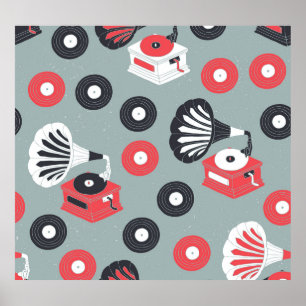 Poster Gramofone Arte Sem Costura Desenhada À Mão
