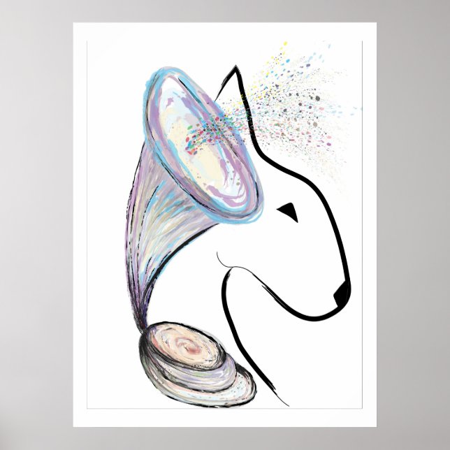Poster Gramophone Bull Terrier Music Surreal pet art (Frente)