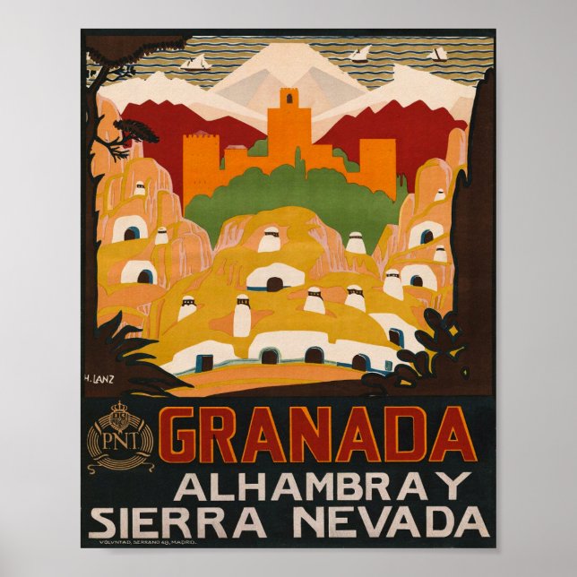Poster Granada Alhambra Viagens vintage Sierra Nevada (Frente)