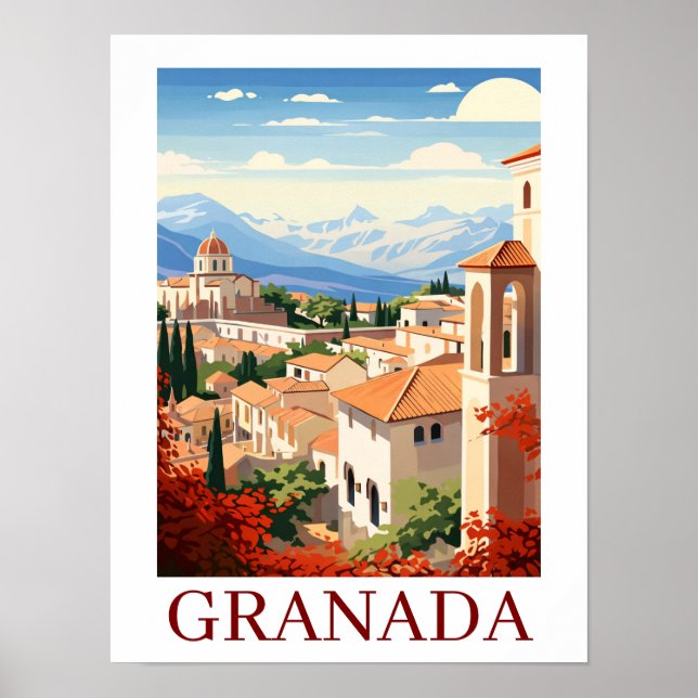 Poster Granada Antiga Alhambra Espanha Viagem (Frente)
