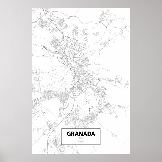 Póster Granada, Espanha (preto sobre branco) (Frente)
