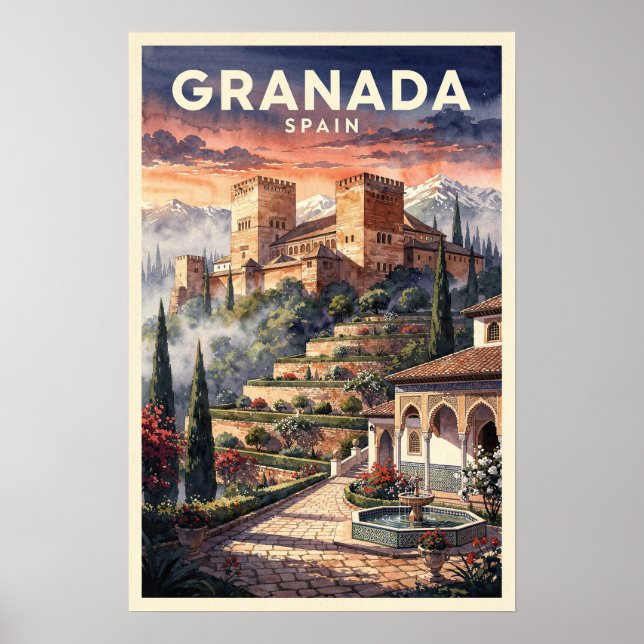 Poster Granada Espanha Viagem Vintage (Frente)