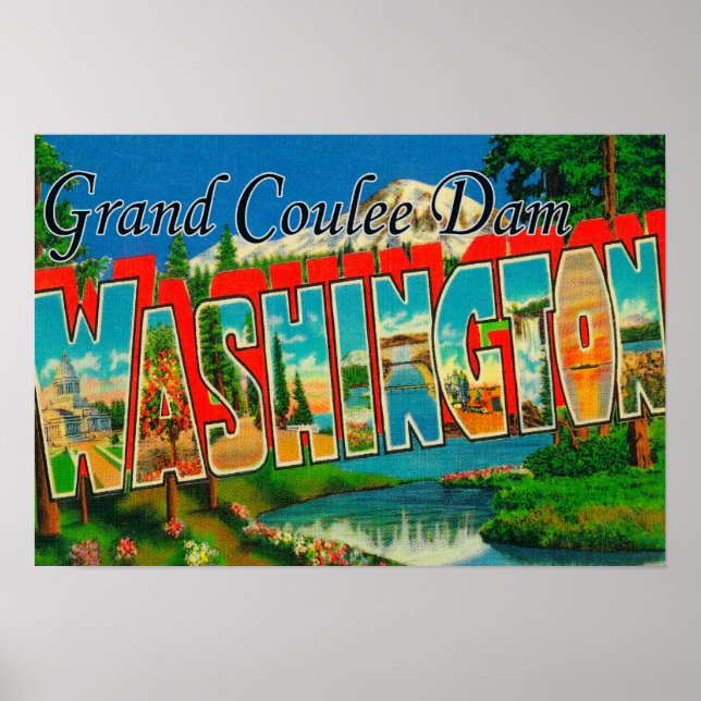 Póster Grand Coulee Dam, Washington - Letra Grande (Frente)