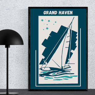 Poster Grand Haven em Michigan - Vintage Sailing
