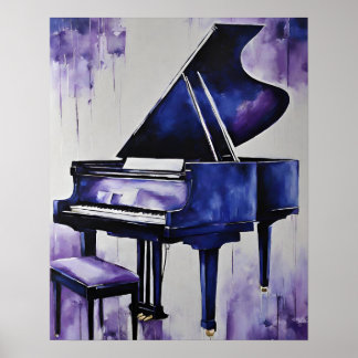 POSTER GRAND PIANO MUSIC PURPLE BLUE ART