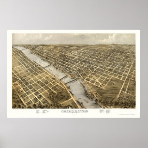 Poster Grand Rapids, mapa panorâmico do MI - 1868