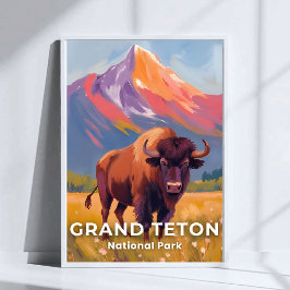 Poster Grand Teton National Park | Bison Travel Art