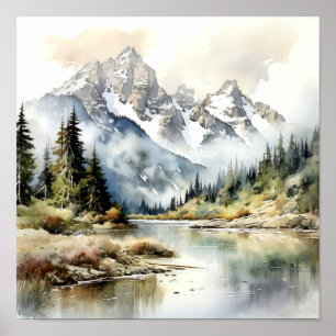 Poster Grand Teton National Park Watercolor