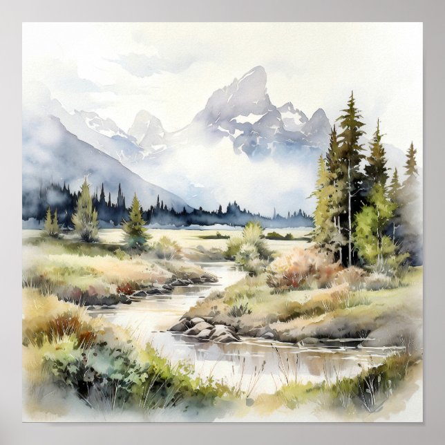 Poster Grand Teton National Park Watercolor (Frente)