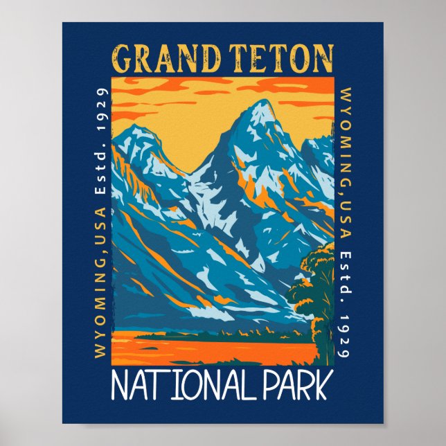 Poster Grand Teton National Park Wyoming Retro Distante (Frente)