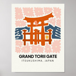Poster Grand Torii Gate Itsukushima Japão viagem floral