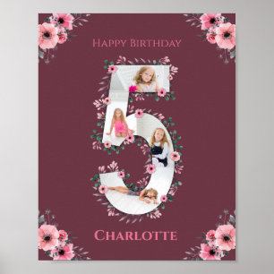 Poster Grande 5 Birthday Rapariga Fotografia Collage Flor