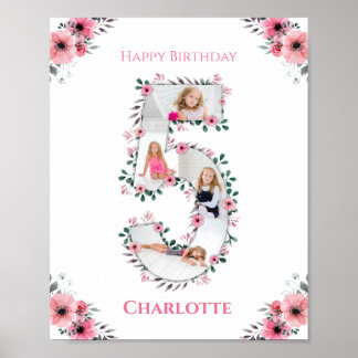 Poster Grande 5 Birthday Rapariga Fotografia Collage Flor
