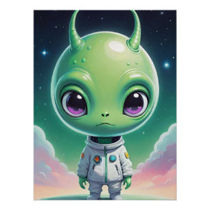 Póster Grande alienígena verde com chifres