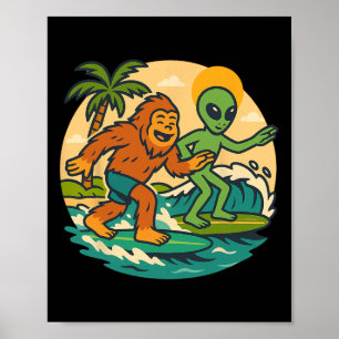 Poster Grande Arte Gráfica de Praia de Bigfoot e Alien Su