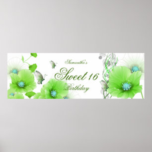 Poster grande Banner Aniversário Bonito Verde Floral Bran