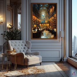 Poster Grande Biblioteca Interior no Estilo Impressionist