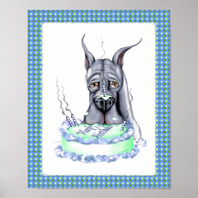 Póster Grande Bolo Azul de Aniversário (Frente)