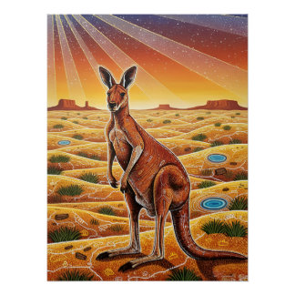 Póster Grande canguru vermelho no sertão australiano