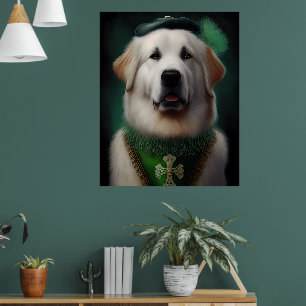 Poster Grande Cão Pirenéus em Roupa do Dia de São Patríci