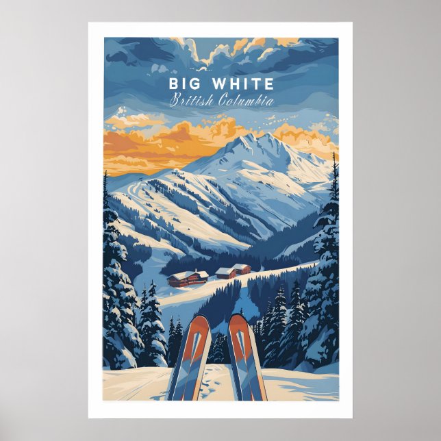 Poster Grande Cartaz de Esqui Branco - Colúmbia Britânica (Frente)