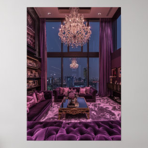 Poster Grande Chandelier da Sala de Vida Roxo Eleg