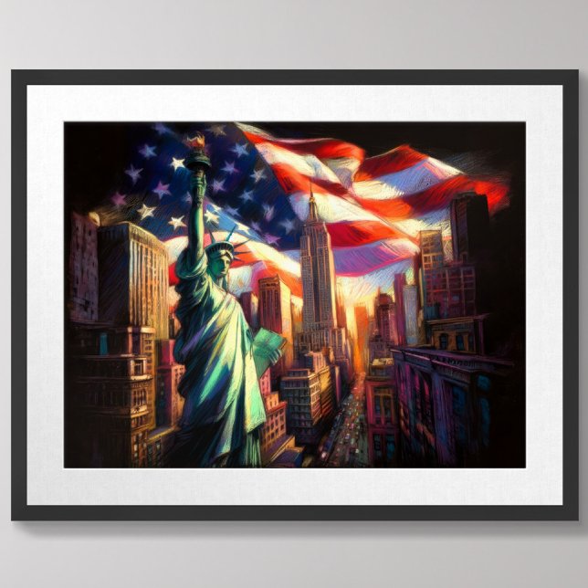 Poster Grande Cidade Patriótica Estados Unidos Bandeira L (Criador carregado)