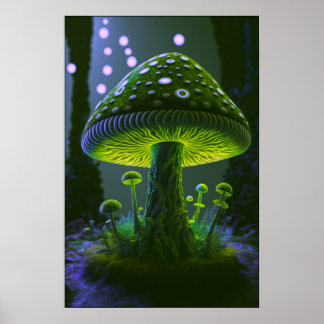 Poster Grande Cogumelo Brilhante - Verde e Indigo