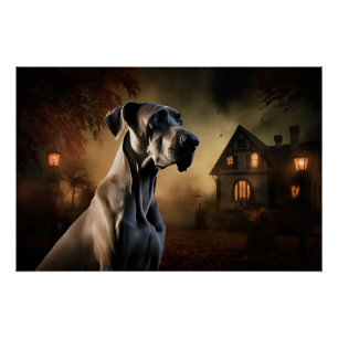 Póster Grande Dane Halloween Assustado