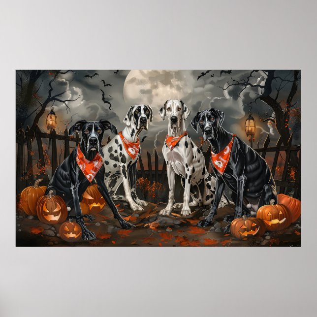 Poster Grande Dane Halloween Assustador (Frente)