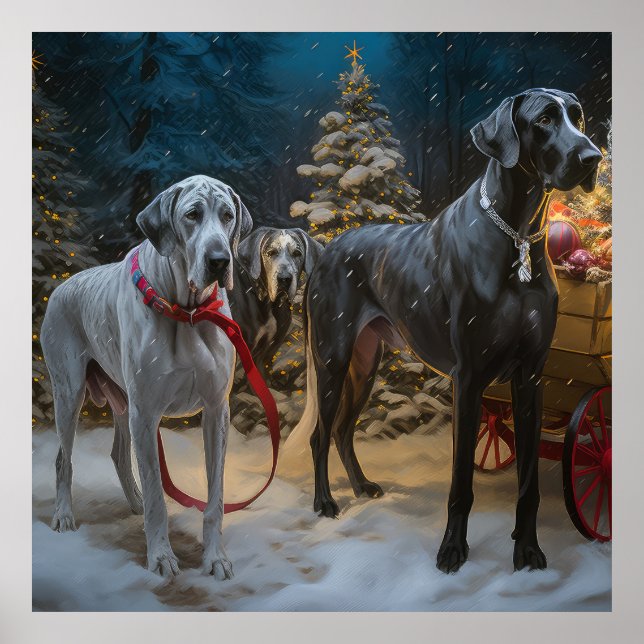 Poster Grande Dane Snowy Sleigh Decência de Natal (Frente)
