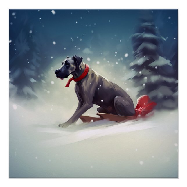 Póster Grande Dinamarquês Natal neve inverno (Frente)