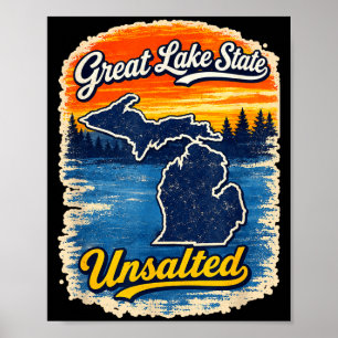 Poster Grande estado do lago Michigan mapa vintage sem sa