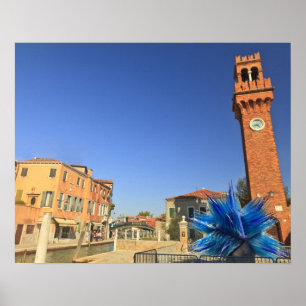 Póster Grande Estátua de Vidro e Torre Sino, Itália