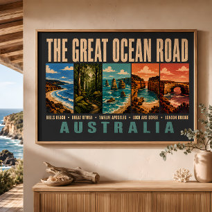 Poster Grande Estrada Oceânica Ilustração de Pontos Turís